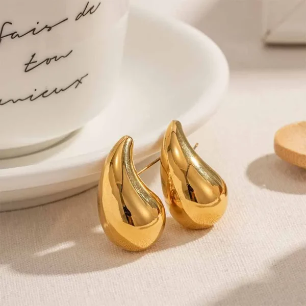 Vintage Gold Chunky Water Drop Dome Stud Earrings for Women - Glossy Metal Teardrop Earrings, Thick, Stylish Jewelry Gift - Image 4