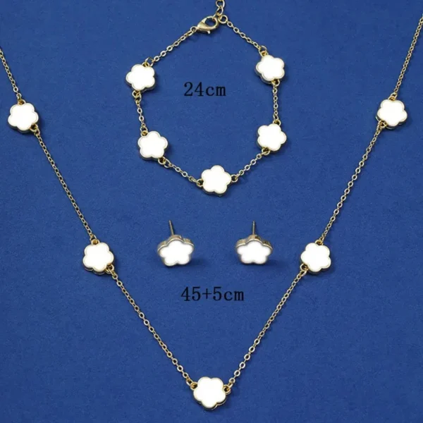 Stylish Lucky Five-Petal Flower & Five-Leaf Clover Bracelet, Earrings & Necklace Set for Women – Elegant Party Jewelry Accessories - Image 6