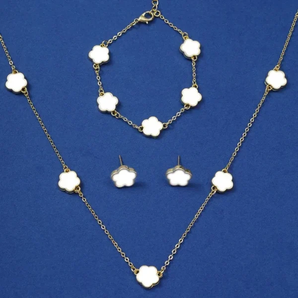 Stylish Lucky Five-Petal Flower & Five-Leaf Clover Bracelet, Earrings & Necklace Set for Women – Elegant Party Jewelry Accessories - Image 5