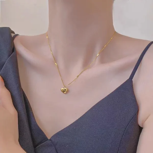 Trendy Gold Heart Pendant Choker Necklace for Women – Elegant Thin Clavicle Chain, Perfect Love Letter Jewelry Gift - Image 6