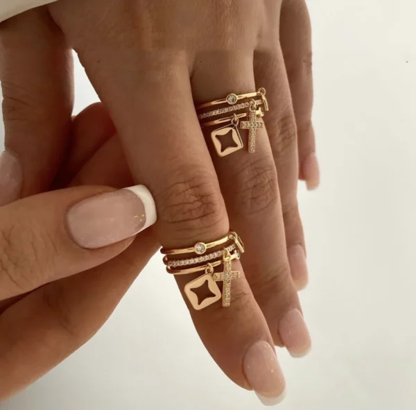 2024 New Stainless Steel Sun Ring for Women – 18K Gold Plated with Natural Stone Inlay, Trendy Hollow Metal Texture Jewelry - Image 5