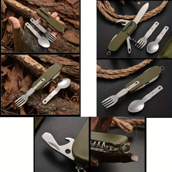 Stainless Steel 7-in-1 Folding Tableware Set – Compact and Durable for Outdoor Adventures - Image 3