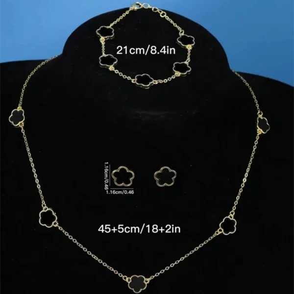 Stylish Lucky Five-Petal Flower & Five-Leaf Clover Bracelet, Earrings & Necklace Set for Women – Elegant Party Jewelry Accessories - Image 3