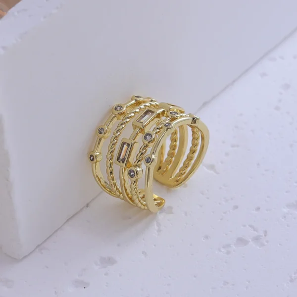 2024 Stainless Steel Sun Ring for Women – 18K Gold Plated with Natural Stone Inlay, Trendy Hollow Design - Image 4