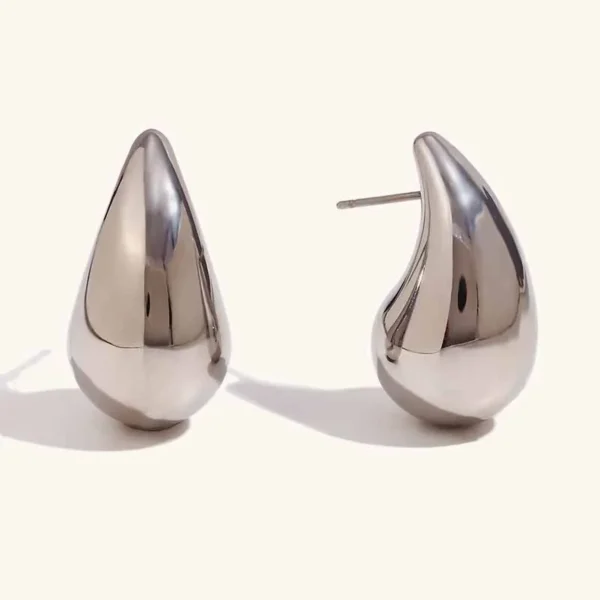 Vintage Gold Chunky Water Drop Dome Stud Earrings for Women - Glossy Metal Teardrop Earrings, Thick, Stylish Jewelry Gift - Image 3
