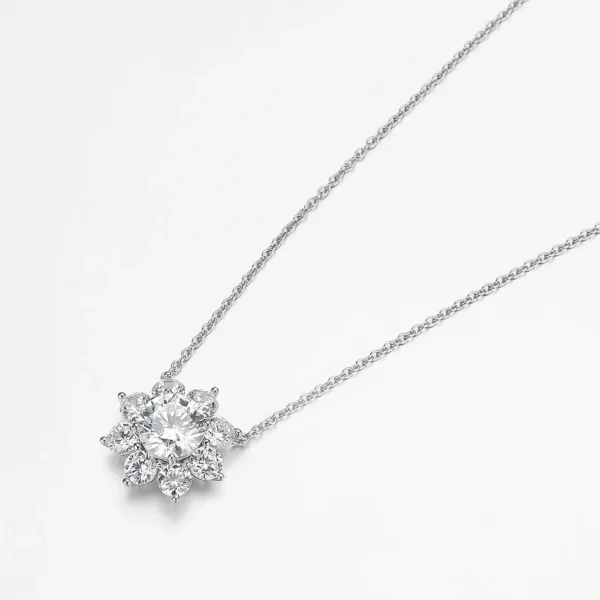 925 Sterling Silver Sunflower Moissanite Jewelry Set - Pendant Necklace & Earrings - Image 2