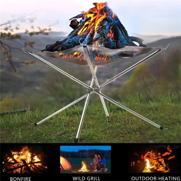 Portable Outdoor Fire Pit – Collapsing Steel Mesh Fire Stand, Camping Wood Heater with Carrying Bag for Backyard and Garden - Image 2