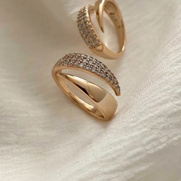 2024 Trendy 18K Gold-Plated Sun Rings for Women – Natural Stone Inlaid Hollow Metal Texture Jewelry - Image 4