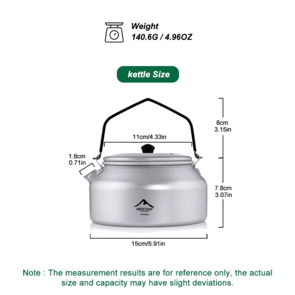 1L Portable Camping Kettle - Pure Aluminum with Short-hole Handle - Image 2