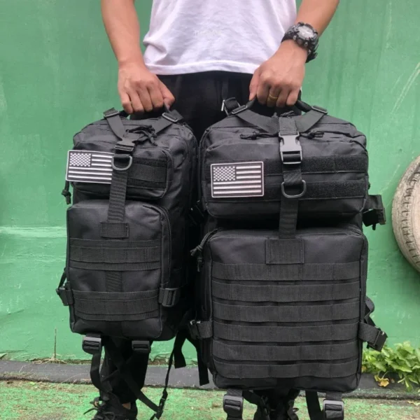 Discover the rugged 25L/50L tactical waterproof backpack, made from 1000D nylon with MOLLE compatibility. Perfect for hiking, camping, and hunting, with space for laptops.