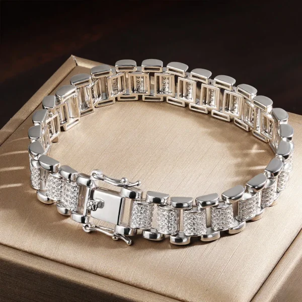 10mm Moissanite Cuban Watch Bracelet  - 925 Sterling Silver White Gold-Plated Tennis Bracelet for Women & Men - Image 3