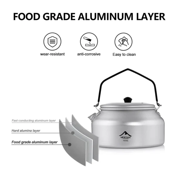 1L Portable Camping Kettle - Pure Aluminum with Short-hole Handle - Image 3
