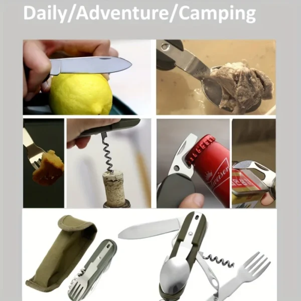 Stainless Steel 7-in-1 Folding Tableware Set – Compact and Durable for Outdoor Adventures - Image 4