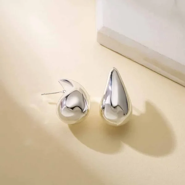 Vintage Gold Chunky Water Drop Dome Stud Earrings for Women - Glossy Metal Teardrop Earrings, Thick, Stylish Jewelry Gift - Image 5