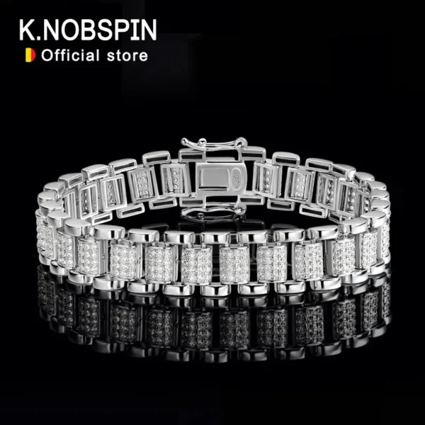 Unisex 10mm moissanite Cuban watch bracelet in 925 sterling silver, white gold-plated, GRA certified, full diamond look—perfect for party elegance.