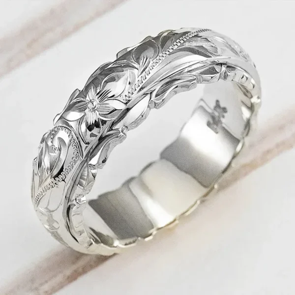 14K Gold Rose Flower Ring – Suspended Carved Design for Women & Men, Perfect for Wedding & Anniversary Jewelry - Image 3