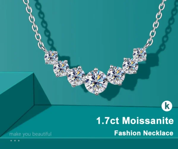 Shine with elegance in this Moissanite Necklace for Women, crafted from 925 sterling silver and plated with 18k white gold. Featuring a stunning 1.7ct Moissanite stone, this timeless pendant is perfect for any occasion, offering brilliance and sophistication