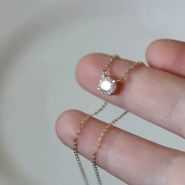S925 Pure Silver 18K Gold Pendant Necklace with Single Diamond & Zircon – Elegant Multi-Functional Six-Claw Design, Perfect Gift for Women - Image 2