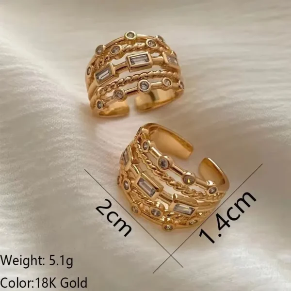 2024 Stainless Steel Sun Ring for Women – 18K Gold Plated with Natural Stone Inlay, Trendy Hollow Design - Image 3