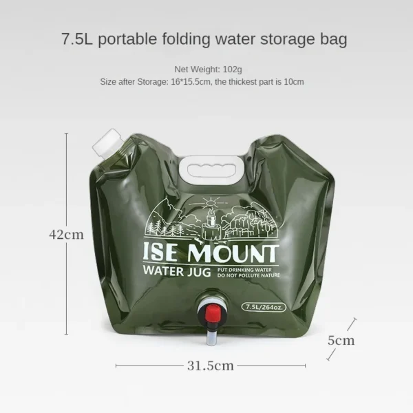 Outdoor Collapsible Water Bag with Faucet - 7.5L & 8L Large Capacity for Camping and Hiking - Image 4