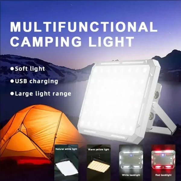 Rechargeable LED camping light with 1000 lumens, waterproof design, multiple light modes, and a 4000mAh battery. Perfect for outdoor and emergency lighting!