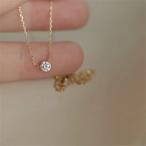 925 Sterling Silver 14k Gold Plated Necklace for Women – Versatile Single Sparkling Zircon Clavicle Chain Wedding Jewelry - Image 3