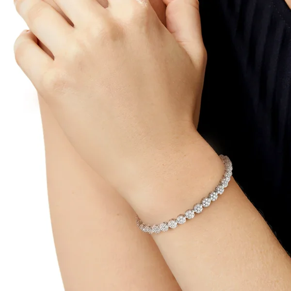 GRA Certified Moissanite Tennis Bracelet - 925 Sterling Silver White Gold-Plated Unisex Flower Bracelet - Image 5