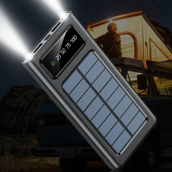 200000mAh Solar Power Bank - Ultra Capacity 4-in-1 USB Portable Charger with LED Light for Fast Charging - Ideal for Outdoor Adventures - Image 4