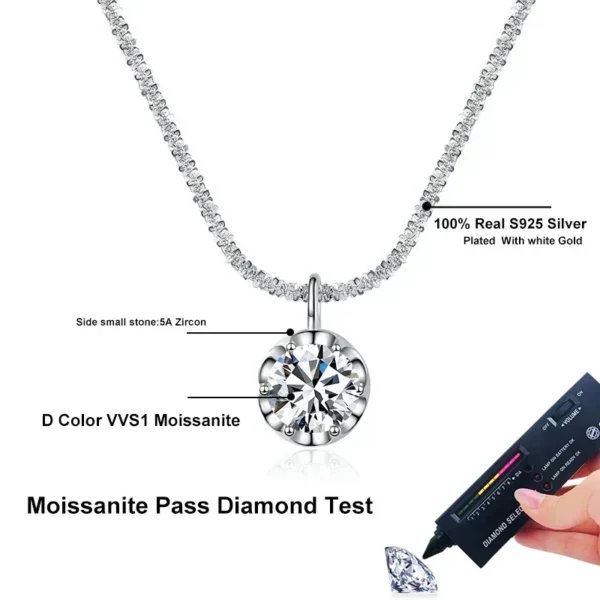 2ct Moissanite Necklace Pendant for Women - S925 Sterling Silver Wedding & Party Necklace with Lab-Grown Diamond Gemstone - Image 6
