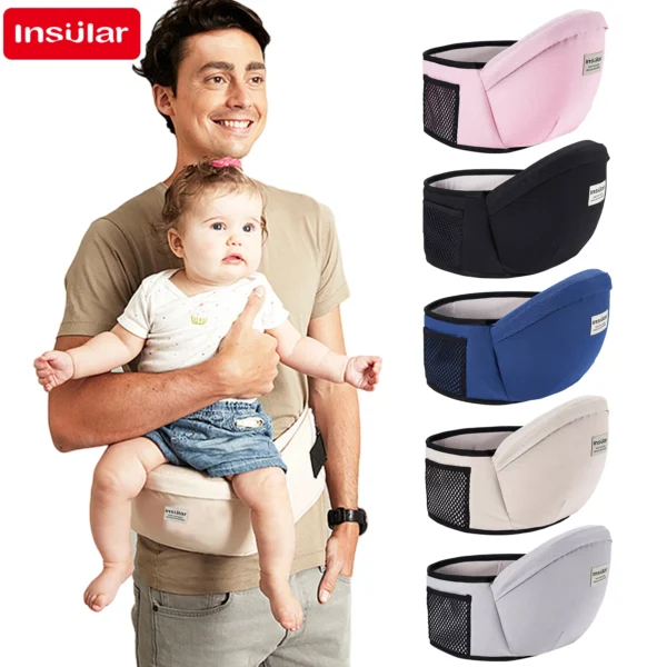 Adjustable baby carrier waist stool with ergonomic hipseat. Supports up to 20 kg, suitable for 0–2 years. Lightweight, durable, and travel-friendly.