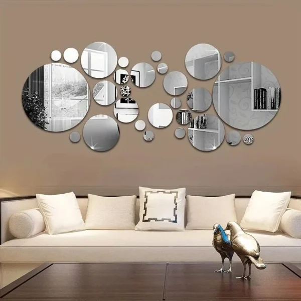 Decorate with style using the 26-Piece 3D Acrylic Mirror Wall Sticker Set. Self-adhesive, lightweight, and versatile, perfect for bedrooms, bathrooms, or TV backgrounds.