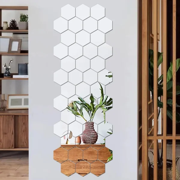 12PCS Hexagonal Geometric Mirror Wall Stickers - DIY Adhesive & Removable Home Decor - Image 2