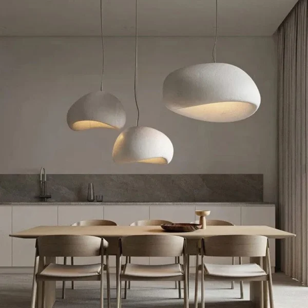 Elevate your home decor with the Nordic Wabi Sabi Pendant Light. A Japanese-inspired minimalist design with LED lighting, perfect for living rooms, bedrooms, and dining rooms. Available in White or Gray.