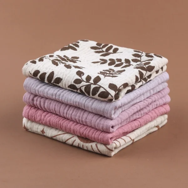 5PCS Soft Cotton Baby Washcloth Set – Absorbent Gauze Towels for Bathing & Feeding - Image 4