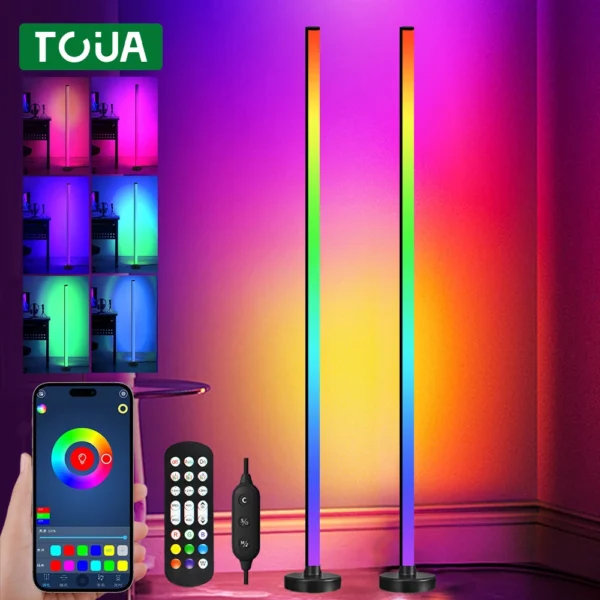 Upgrade your home with this Smart RGB LED Floor Lamp, featuring 16 million colors, music sync, timer, and remote/app control. Perfect for bedrooms, living rooms, and offices.