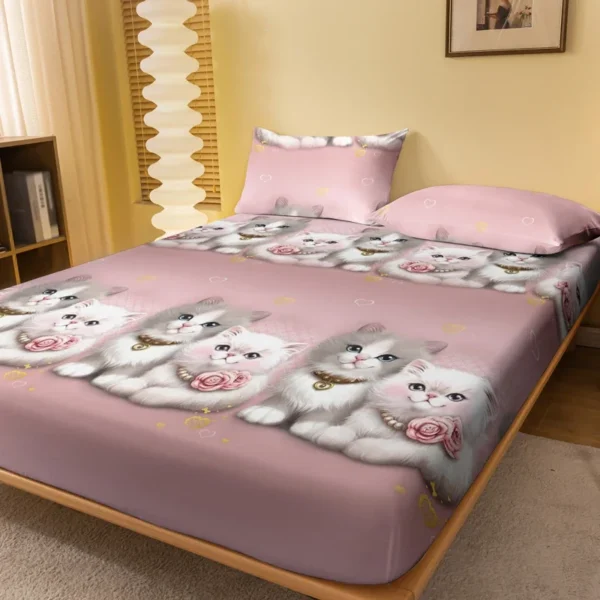 Add charm to your bedroom with this couple cat patterned frosted bedsheet. Made from 100% polyester, it’s soft, durable, and perfect for playful or modern bedroom setups. Pillowcases not included.