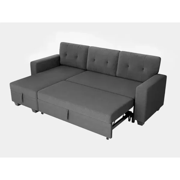 Reversible Convertible Sofa Bed with Storage Chaise - Pull-Out Sleeper Couch in Dark Gray Linen for Living Room and Bedroom - Image 5