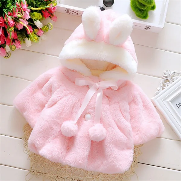 Girls' Winter Cape – Wool Shawl with Ear Fleece Hood for Babies, Cozy & Stylish Outerwear - Image 2