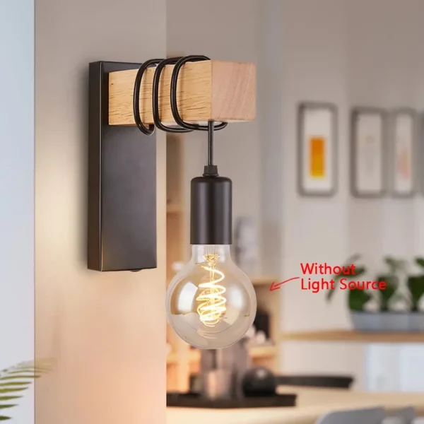 Retro Wood LED Wall Lamp – Industrial E27 Night Light for Bedroom, Living Room, and Bathroom - Image 6