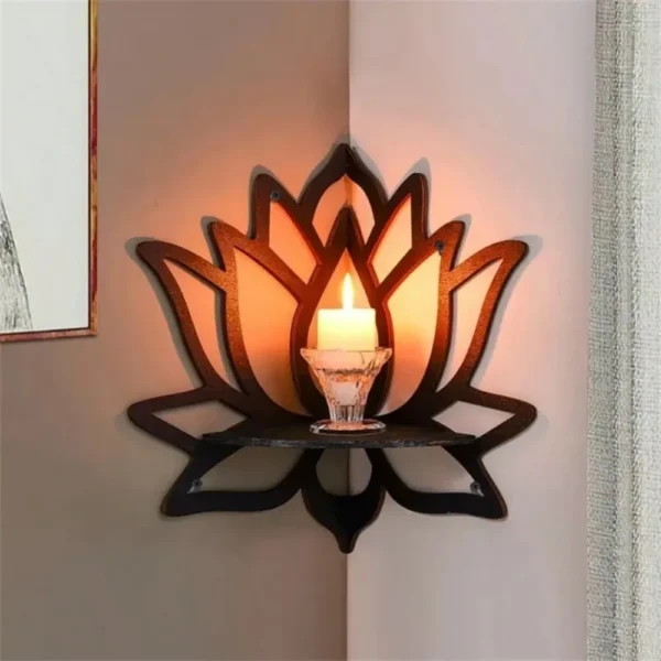 Lotus Floating Wall Shelf - Crystal Display, Aesthetic Wooden Home Decor - Image 2