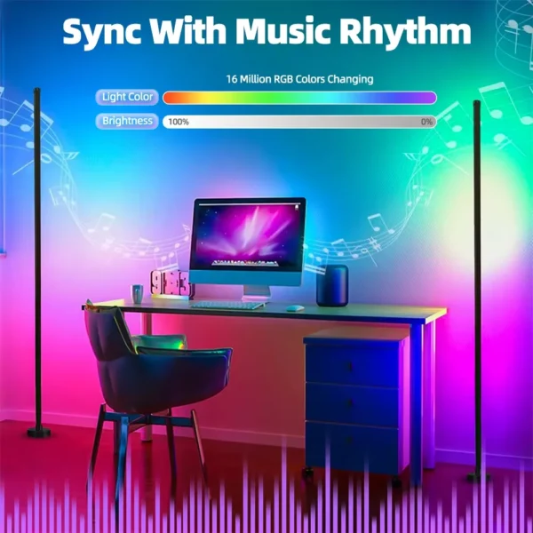 Smart RGB LED Floor Lamp with Remote & App Control, Music Sync, and Timer for Bedroom & Living Room - Image 3