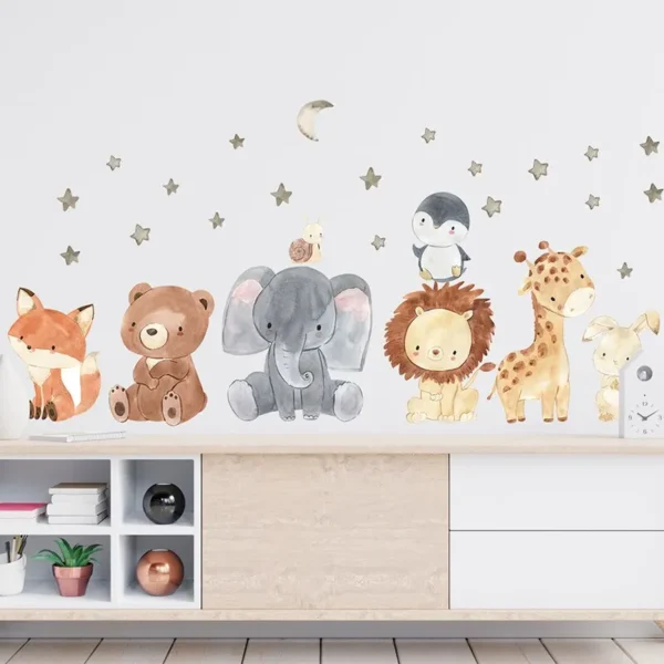 2-Piece Cartoon African Animal Wall Stickers – Cute Elephant, Giraffe, Bear & Fox Decor for Kids' Rooms and Kindergartens - Image 4