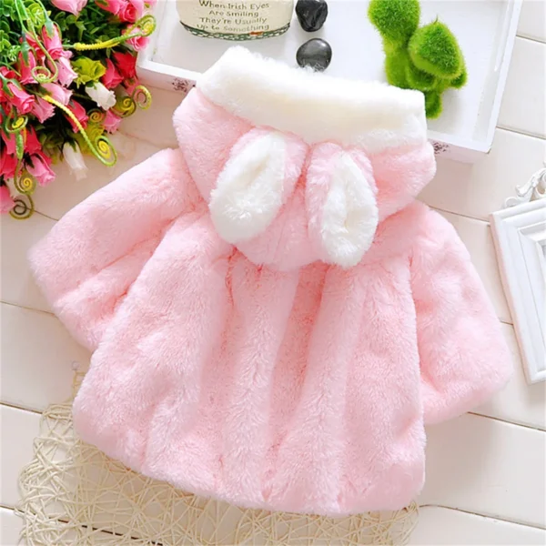 Girls' Winter Cape – Wool Shawl with Ear Fleece Hood for Babies, Cozy & Stylish Outerwear - Image 4