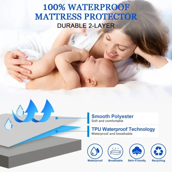 Safe & Waterproof Mattress Protector – Soft, Comfortable, Breathable, Machine-Washable Fitted Sheet - Image 4