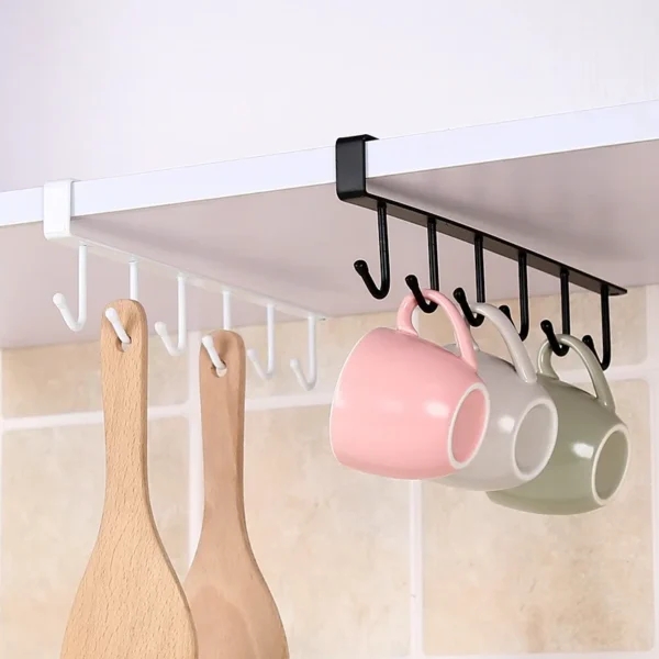 Organize your space with a 6-hook coffee mug holder. Durable metal construction, nail-free installation, and sleek design make it perfect for kitchens, coffee bars, or bathrooms.