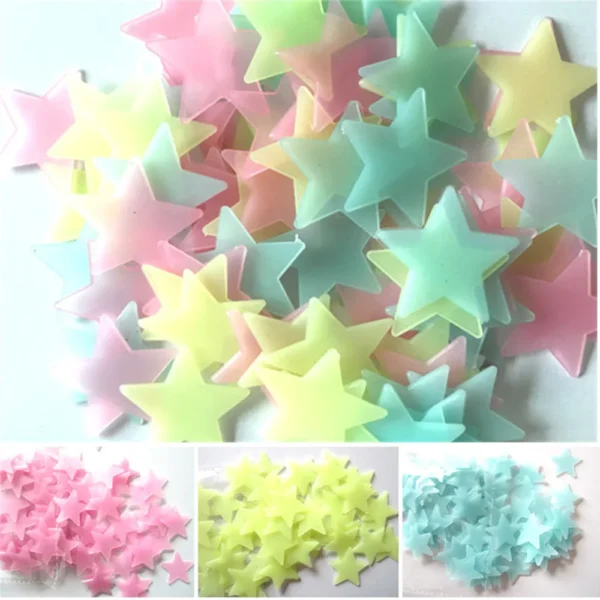 100pcs Fluorescent Glow in the Dark Stars - Wall Stickers for Kids' Rooms, Bedrooms, and Ceilings - Image 2