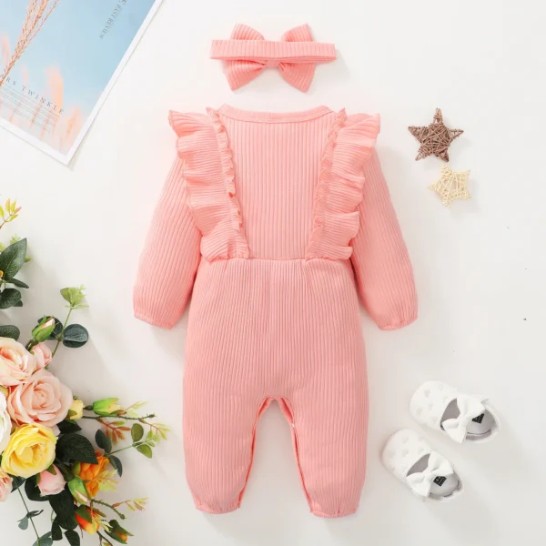 Newborn Baby Girl Ruffle Romper with Headband – Autumn & Winter Long-Sleeved Outfit - Image 6