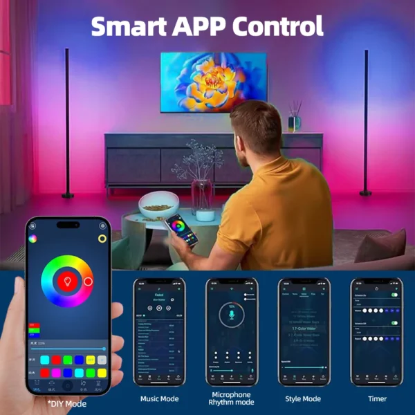 Smart RGB LED Floor Lamp with Remote & App Control, Music Sync, and Timer for Bedroom & Living Room - Image 5