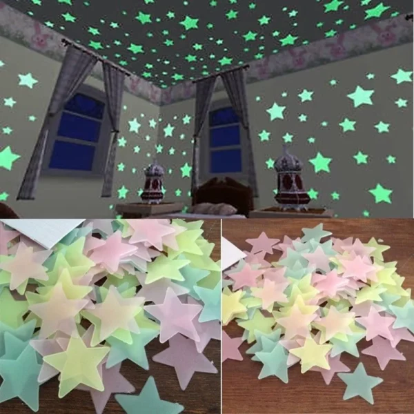 Light up your kids' room with 100pcs Fluorescent Glow in the Dark Stars! Easy to apply, multicolored, and perfect for walls and ceilings, creating a magical starry ambiance.