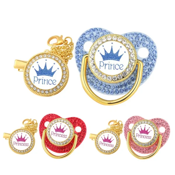 Crown Silicone Newborn Pacifier Clip Set - BPA Free Baby Dummy, Teether, and Nipple Soother - Image 2